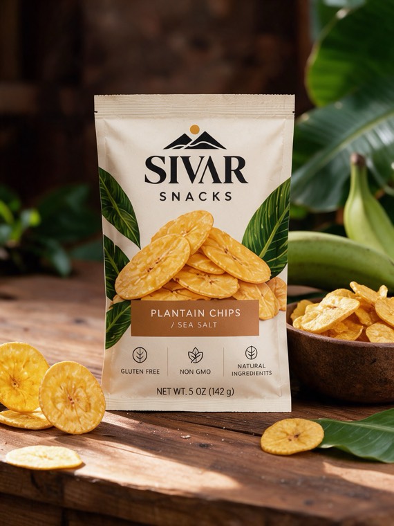 Bolsa de SIVAR Snacks, chips de plátano con sal de mar